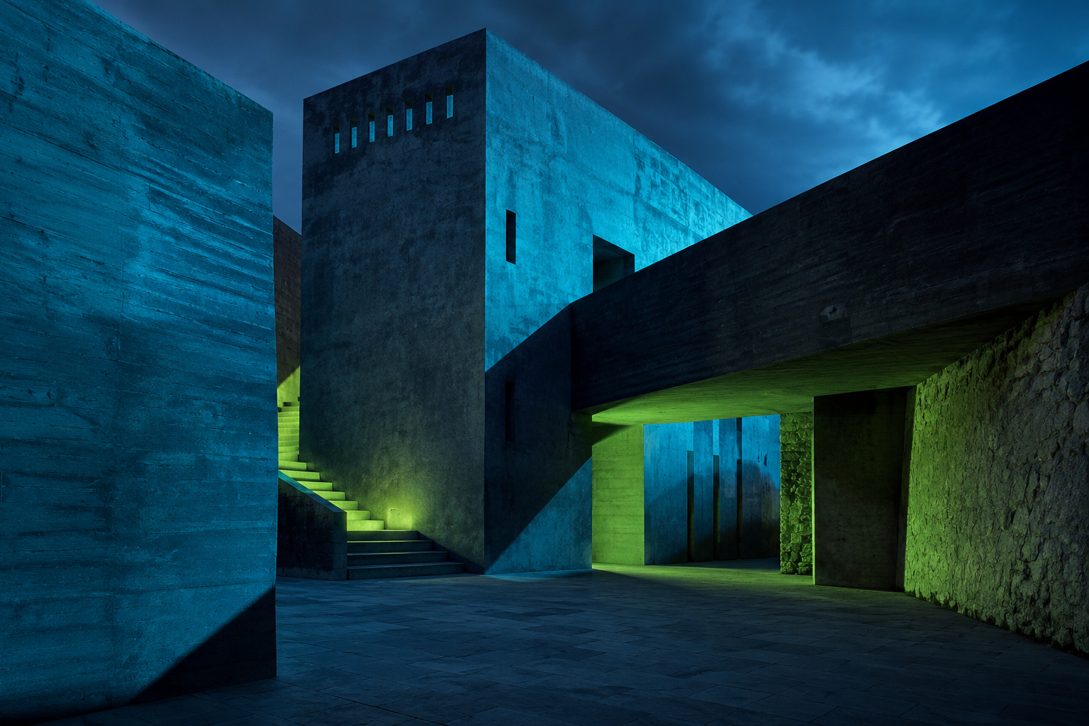 Architecture contemporaine au Maroc, éclairée à l’heure bleue