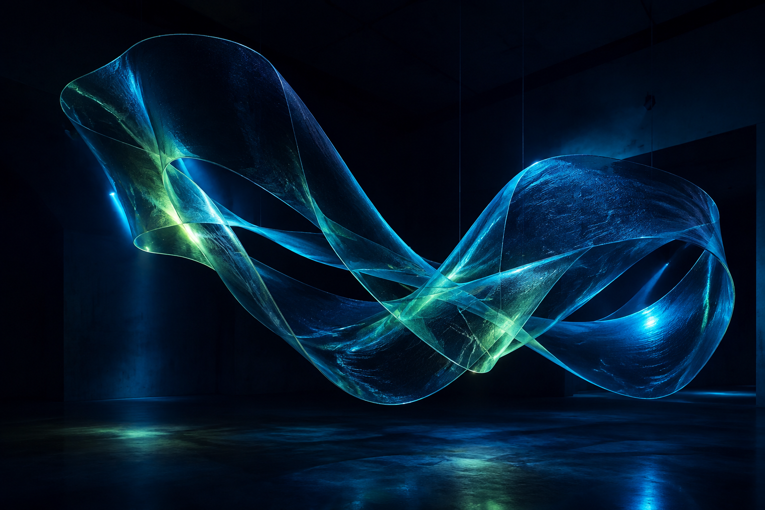 Forme créative fluide aux reflets cyan et vert
